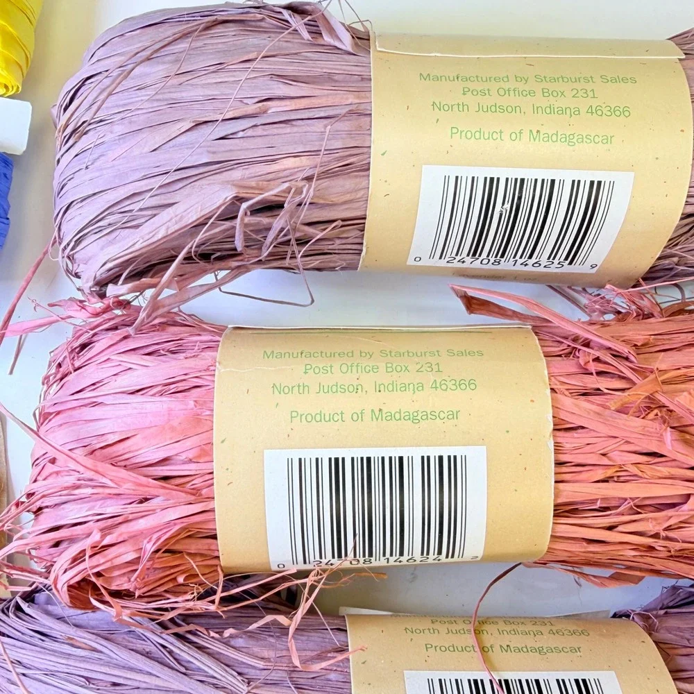 Mixed Raffia Ribbon Lot American Oak Natural Rose Lavender & Primary Paper Color